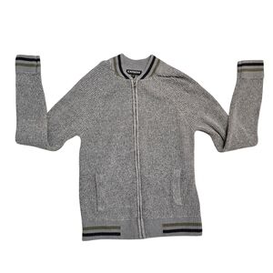 Express Gray Ribbed Striped Knit Zip-up Sweater Medium